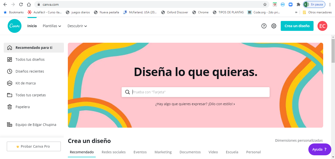 Interface de canva